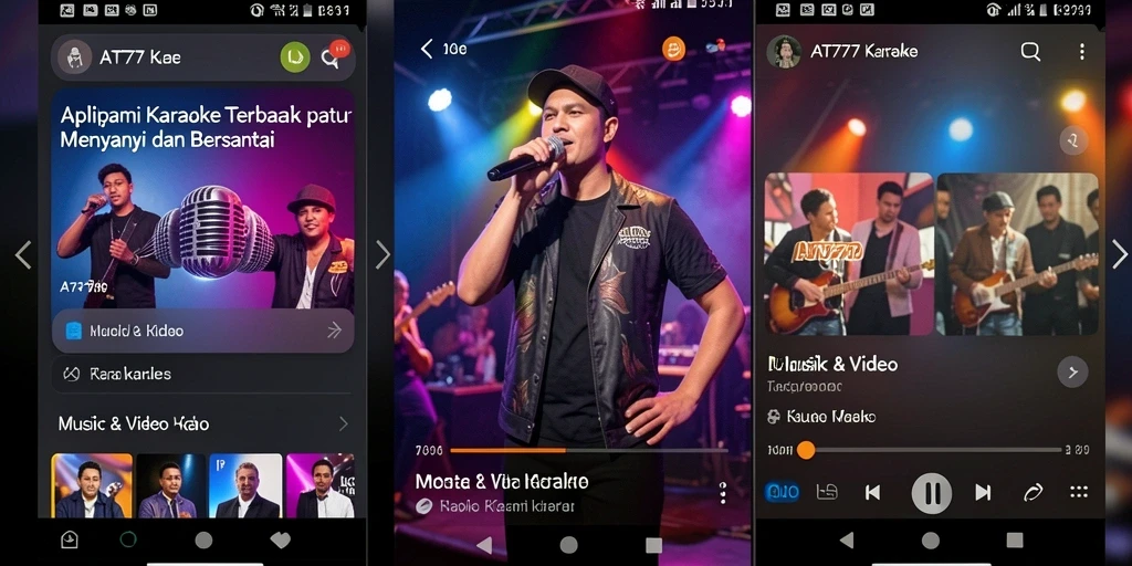 Antarmuka AT777 yang menarik dengan berbagai pilihan lagu dan fitur karaoke.