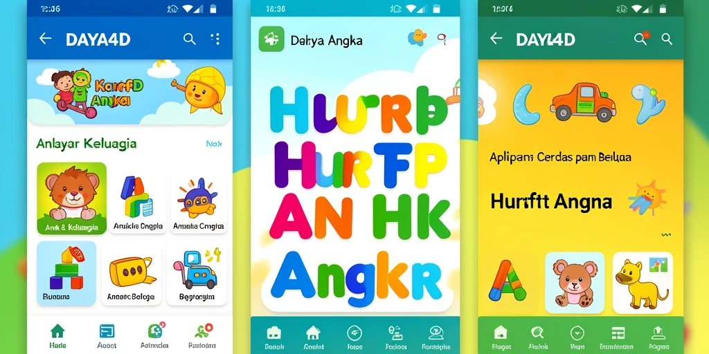 Antarmuka aplikasi DAYA4D untuk belajar huruf dan angka.