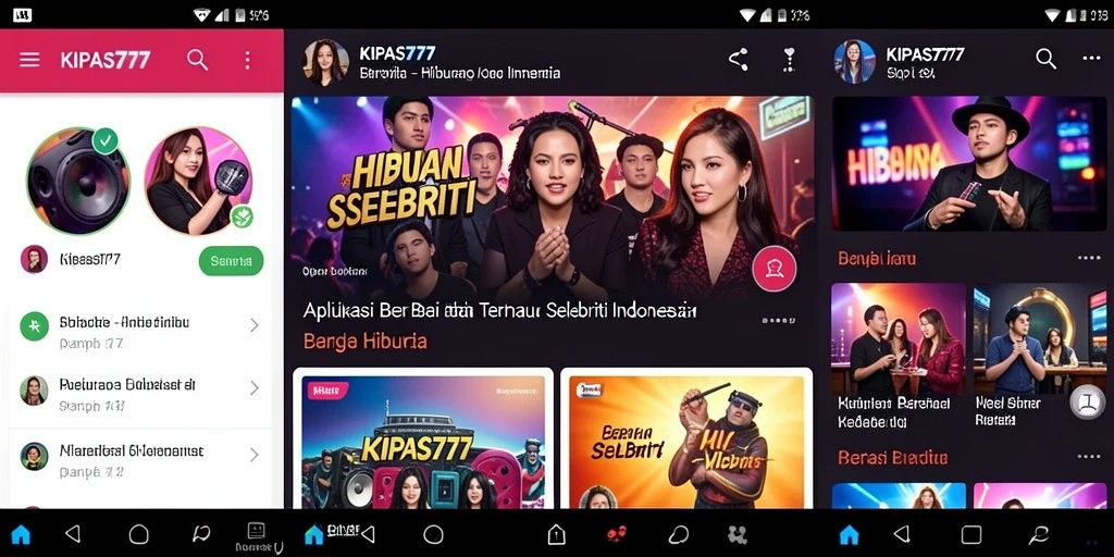 Antarmuka aplikasi KIPAS777 menampilkan berita hiburan selebriti dengan menarik.